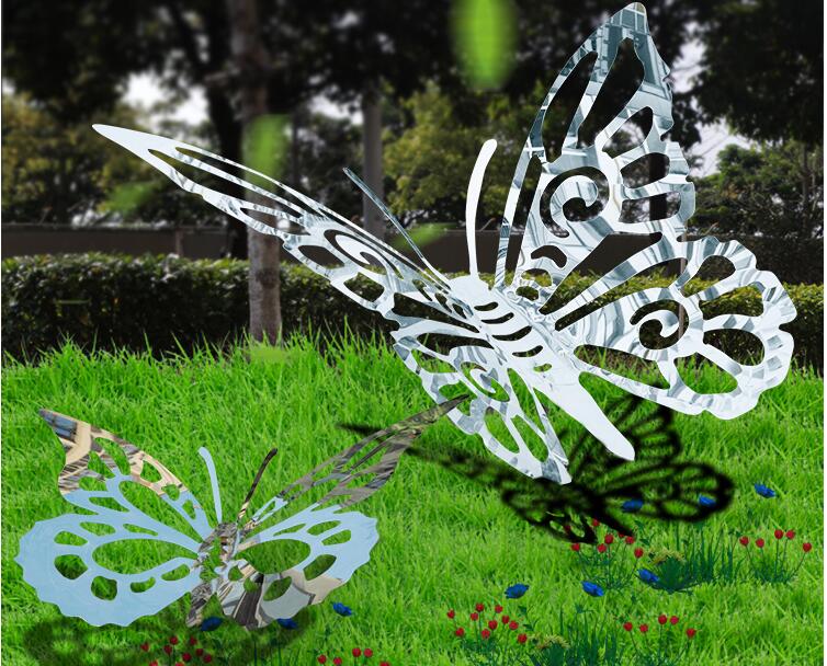 不锈钢镂空镜面蝴蝶雕塑，公园草坪装饰都选择这款摆件！