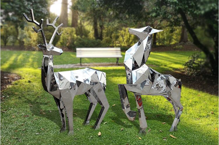 园林景观雕塑，不锈钢鹿雕塑！