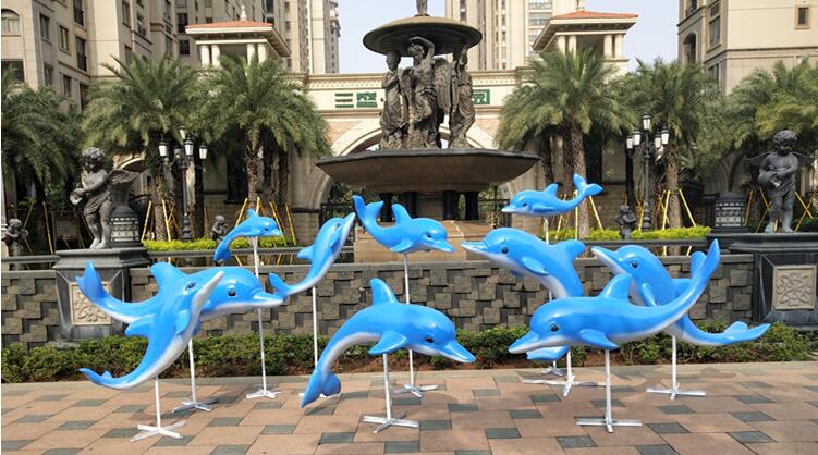 玻璃钢海豚动物景观雕塑