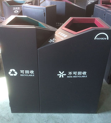 不锈钢双分类异形垃圾桶创意金属果皮箱