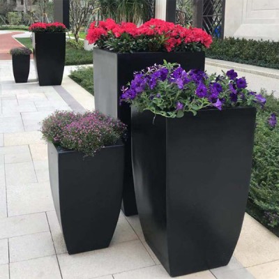 黑色玻璃钢花箱广场街区市政园林绿化花盆