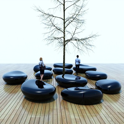 玻璃钢黑色鹅卵石坐凳创意景观美陈户外休息椅定制