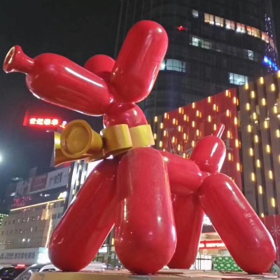 不锈钢气球狗动物景观广场雕塑