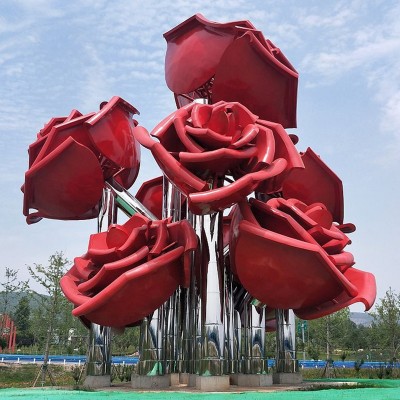 不锈钢玫瑰城市景观广场雕塑