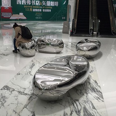 鹅卵石不锈钢坐凳圆形创意户外异形景观座椅