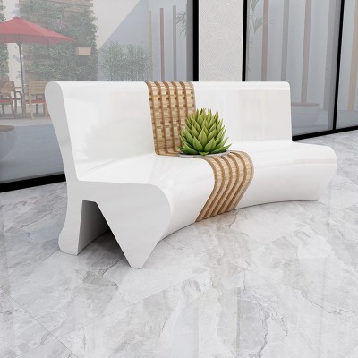 弧形玻璃钢靠背坐凳创意商场美陈花盆休闲椅