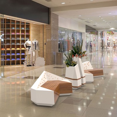 切面玻璃钢坐凳商场靠背美陈花盆休闲椅