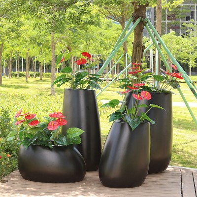 现代公共场所椭圆简约落地玻璃钢花瓶大厅花盆花钵酒店大花器