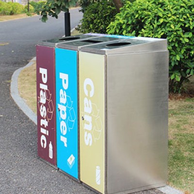 不锈钢三分类垃圾桶公园小区果皮箱