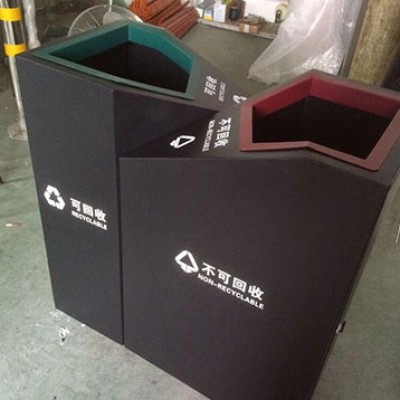 不锈钢双分类异形垃圾桶创意金属果皮箱