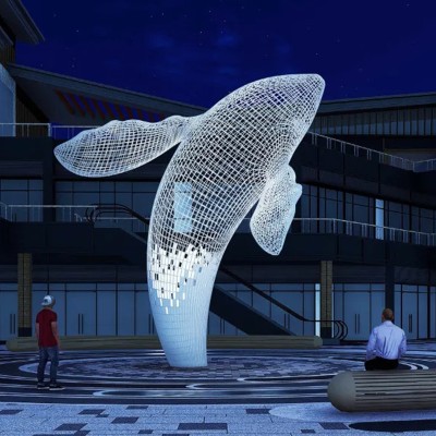 不锈钢镂空鲸鱼雕塑大型艺术景观摆件