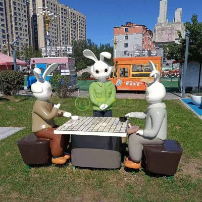 玻璃钢卡通兔子雕塑公园学校景区小品摆件
