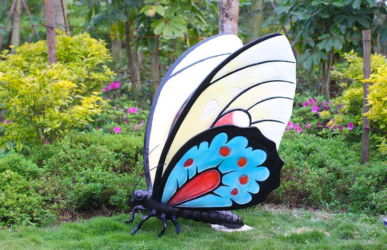 玻璃钢蝴蝶雕塑，写实园艺摆件!