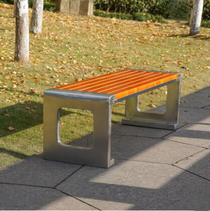 不锈钢长条木质座椅景观公园坐凳