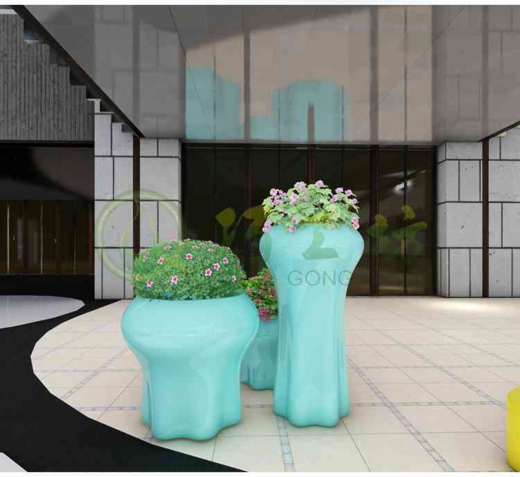 水母创意玻璃钢花盆艺术商场彩绘花器