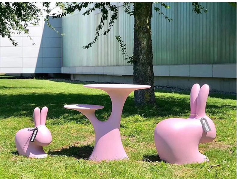 玻璃钢儿童趣味兔子卡通动物坐凳幼儿园茶几组合