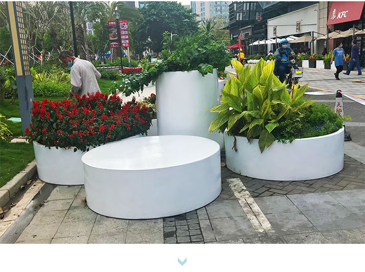 玻璃钢花盆圆形组合商业街梯形白色大号种树花钵异形花箱