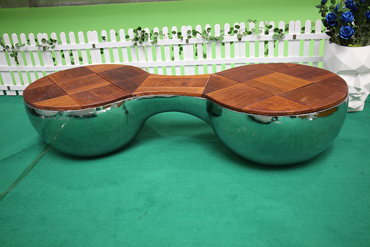 不锈钢防腐木面坐凳异形双人创意休闲椅