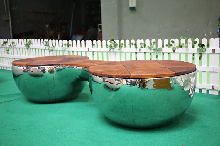不锈钢防腐木坐凳创意异形休闲座椅