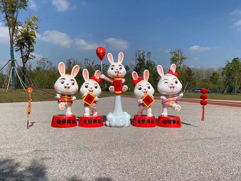 玻璃钢兔子雕塑网红新年美陈摆件 玻璃钢兔子雕塑网红新年美陈摆件