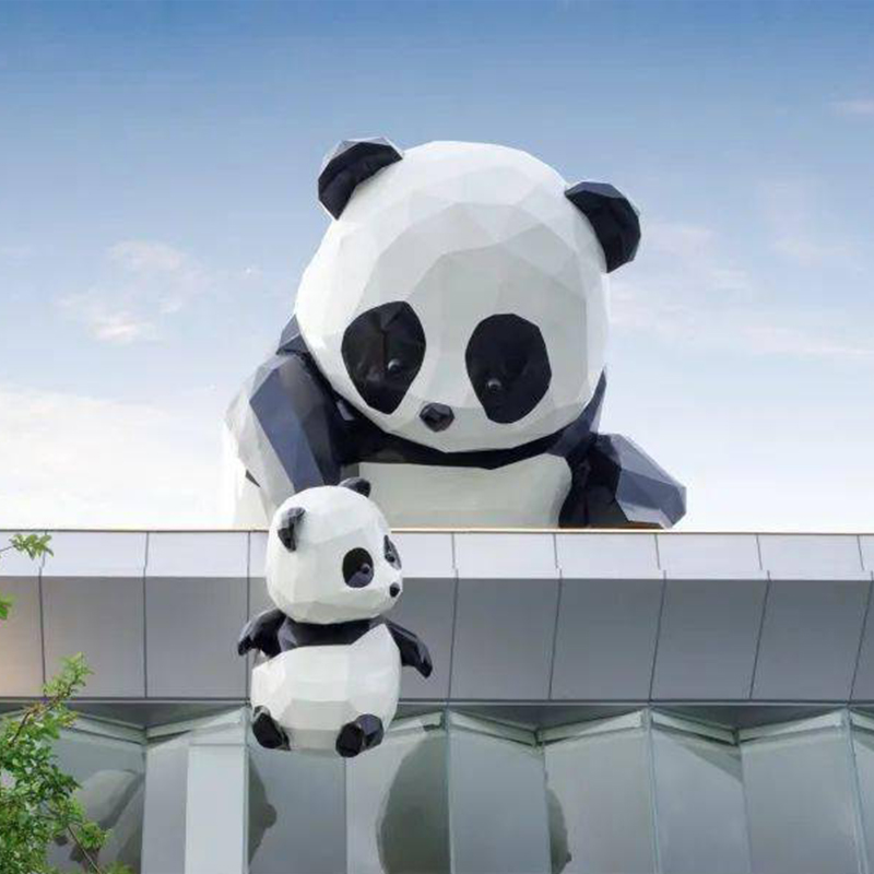 玻璃钢大熊猫雕塑挂墙景观切面艺术摆件