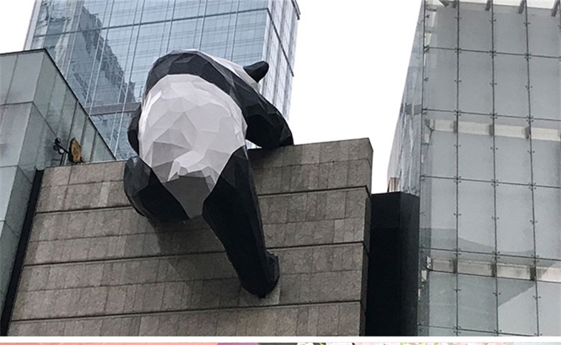 玻璃钢大型熊雕塑户外不锈钢切面几何动物摆件