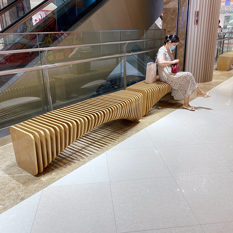 长条木质切片座椅走廊过道艺术美陈坐凳
