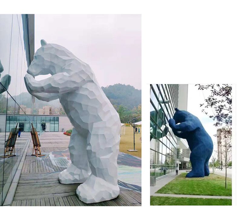 玻璃钢几何熊雕塑切面不锈钢动物景观摆件 玻璃钢几何熊雕塑切面不锈钢动物景观摆件