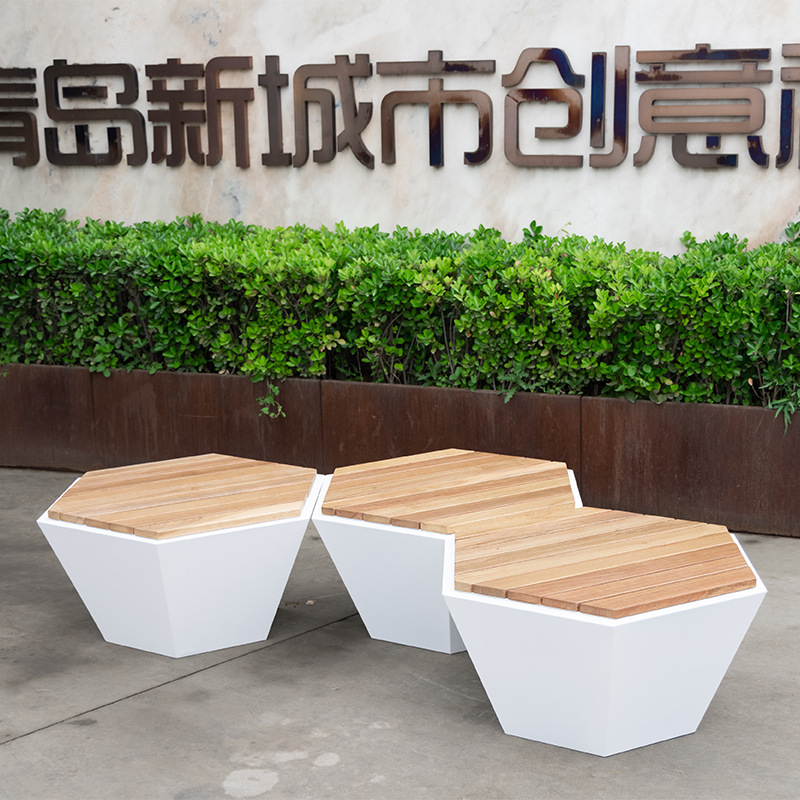 不锈钢六边形坐凳户外防腐木景观广场座椅 不锈钢六边形坐凳户外防腐木景观广场座椅