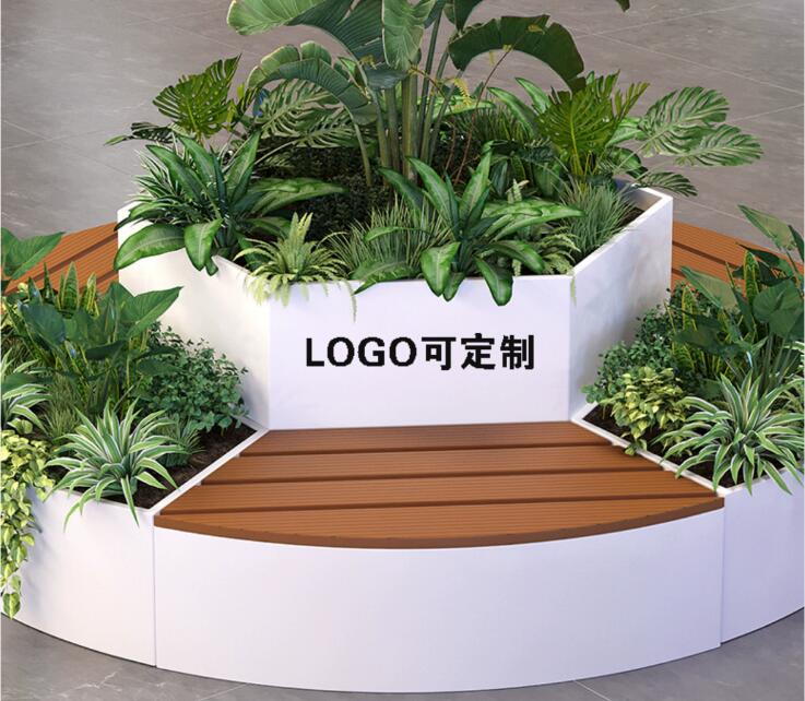 不锈钢花盆树池坐凳防腐木花坛艺术座椅 不锈钢花盆树池坐凳防腐木花坛艺术座椅