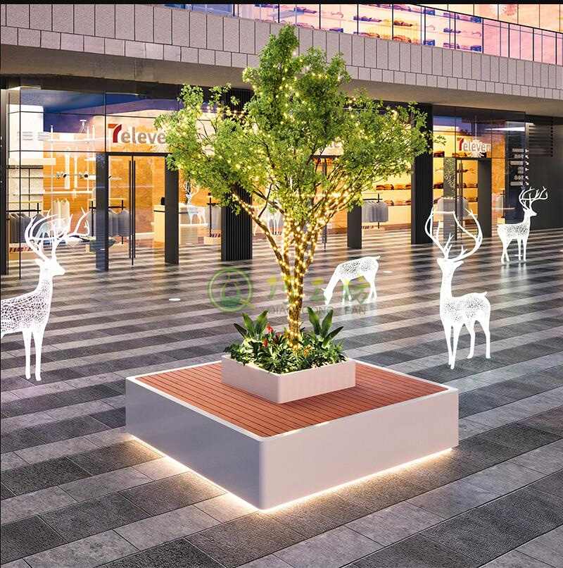 不锈钢方圆形树池坐凳防腐木花坛座椅 不锈钢方圆形树池坐凳防腐木花坛座椅