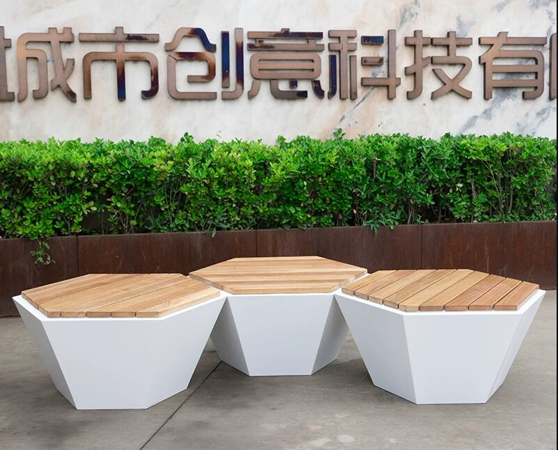不锈钢六边形坐凳户外防腐木景观广场座椅 不锈钢六边形坐凳户外防腐木景观广场座椅