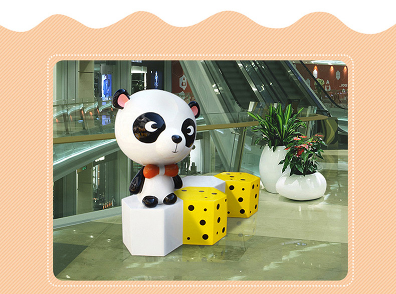 玻璃钢熊猫雕塑坐凳异形商场景观摆件